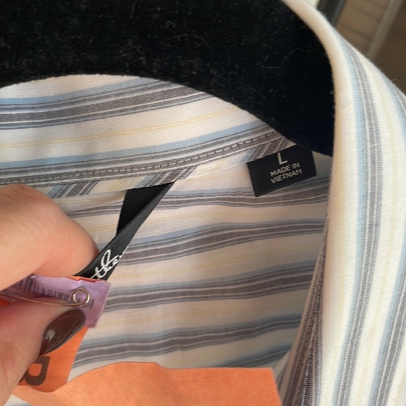 FINAL PRICE!
Travis Mathew Blue Gray Yellow Stripe Button Down - Picture 3 of 4